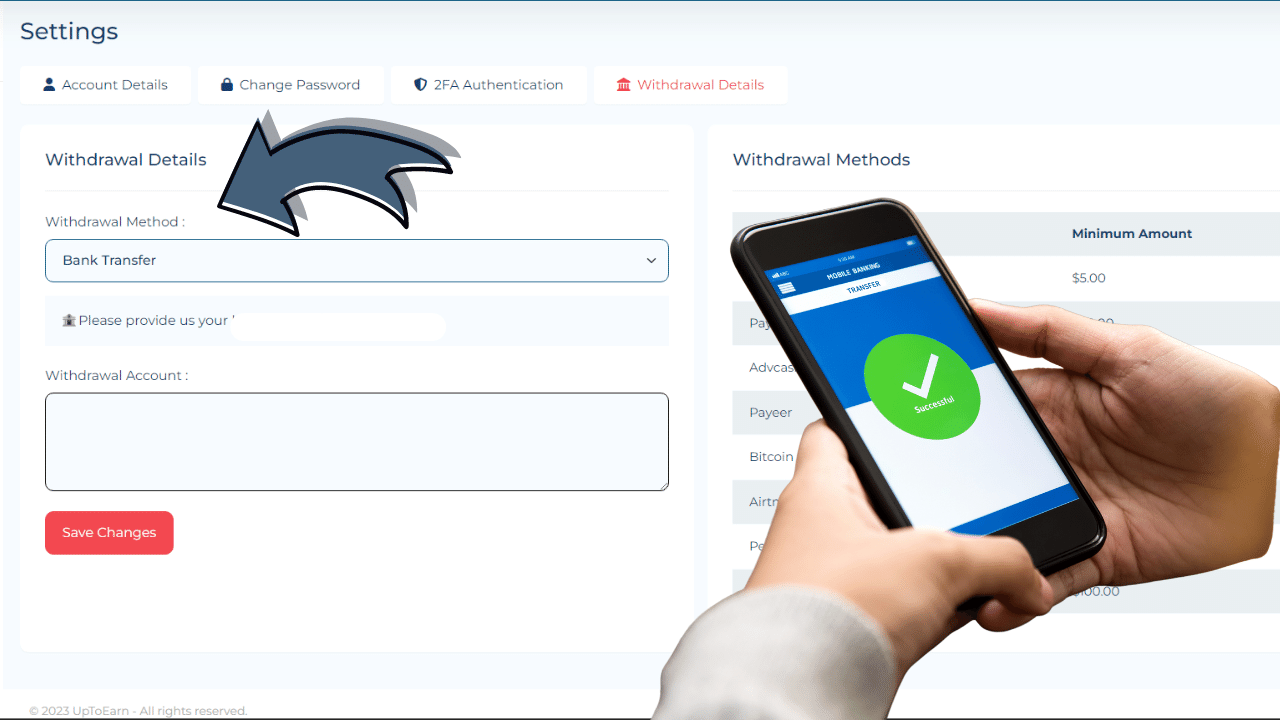 UpToEarn.xyz Enhances User Experience with the Introduction of Bank Transfer Withdrawals